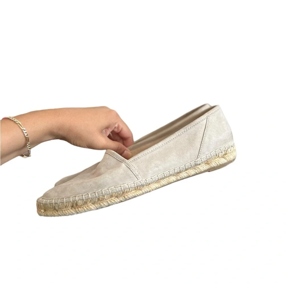 FRYE Espadrilles Leather Suede Gray Cement Closed Toe Flats Loafers Slip Ons